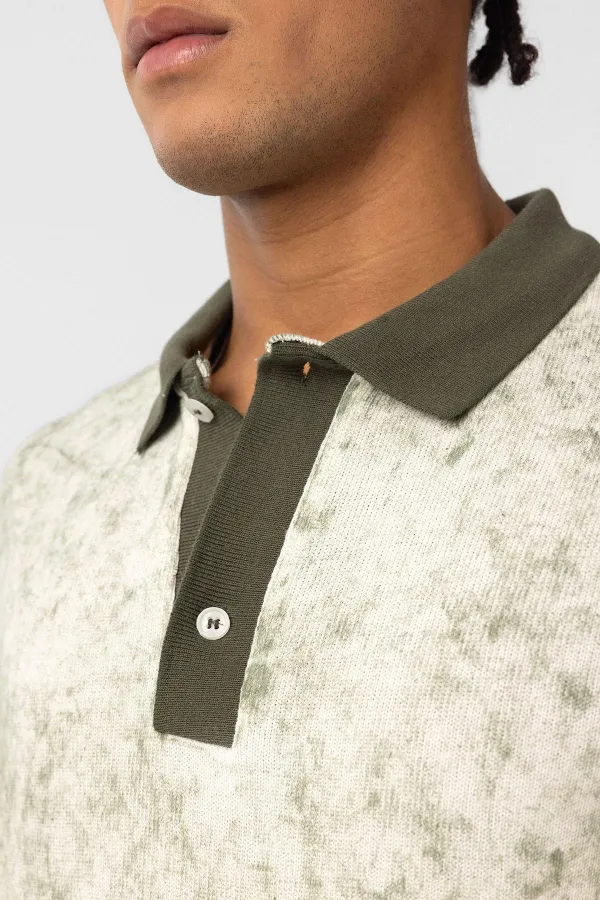 Yıkamalı Oversize Polo Yaka Tişört Haki