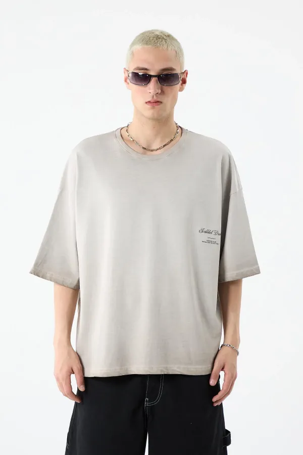 Yıkamalı Crop Tişört Taş