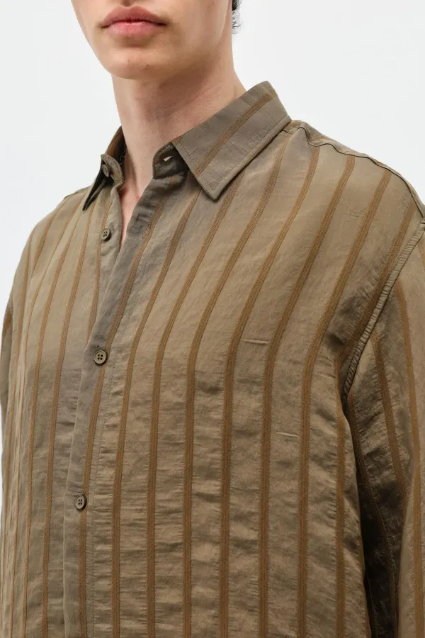 Striped Oversize Shirt Khaki