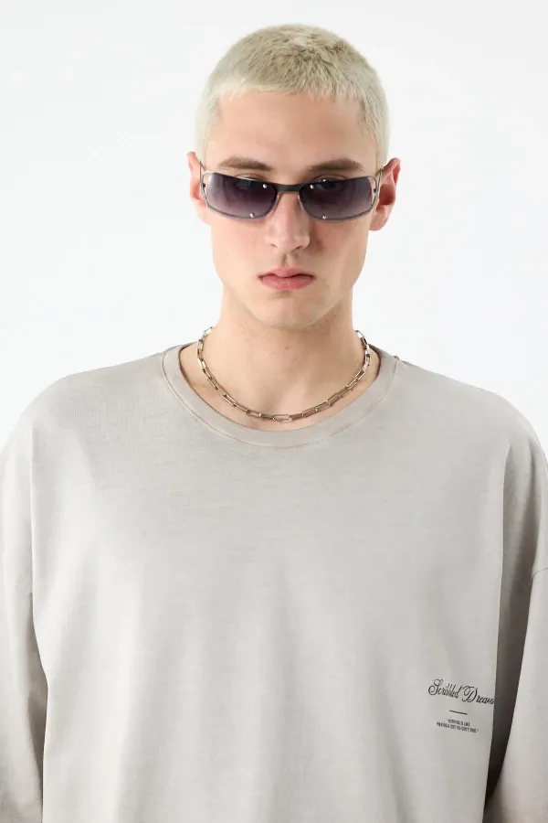 Yıkamalı Crop Tişört Taş