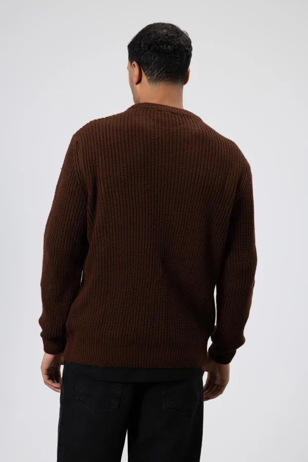 Bisiklet Yaka Oversize Triko Kazak Kahve