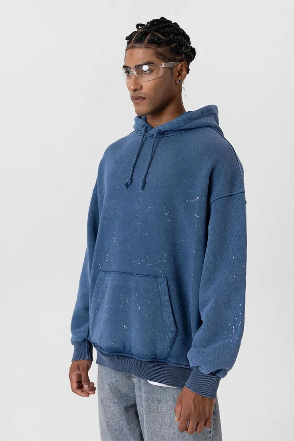 Premıum Yıkamalı Kapüşonlu Oversize Sweatshirt Koyu İndigo