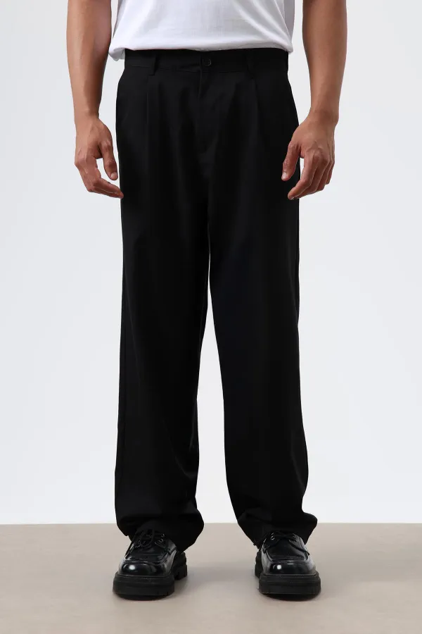 Baggy Fit Fabric Trousers Black