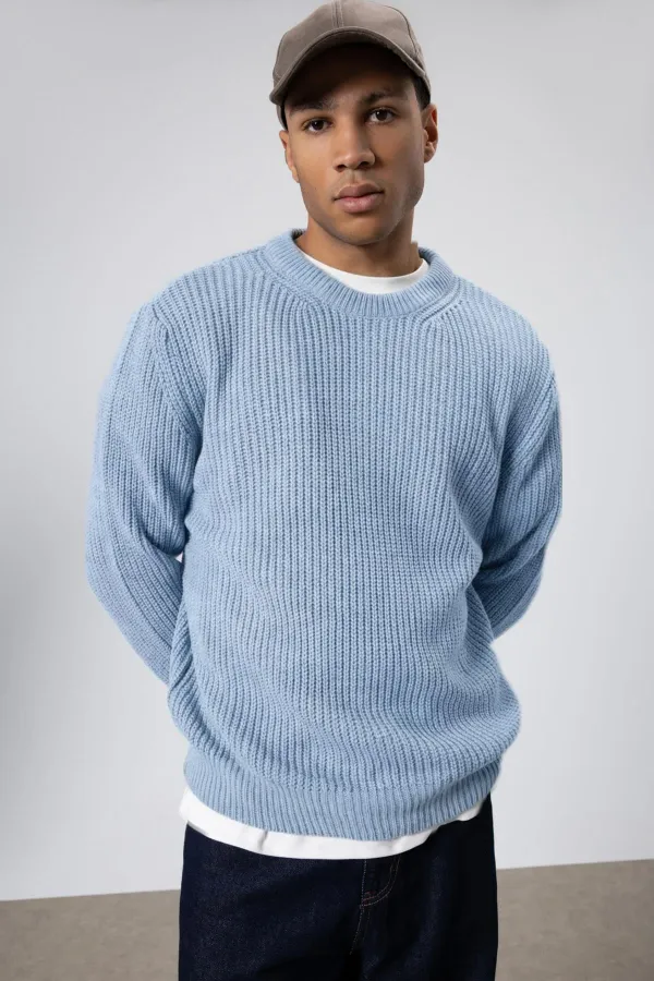 Bisiklet Yaka Oversize Triko Kazak Bebe Mavi