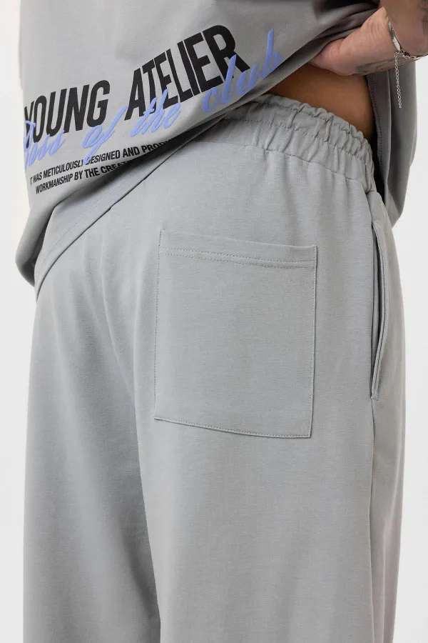 Paça Yırtmatçlı Oversize  Eşofman Takım Gri