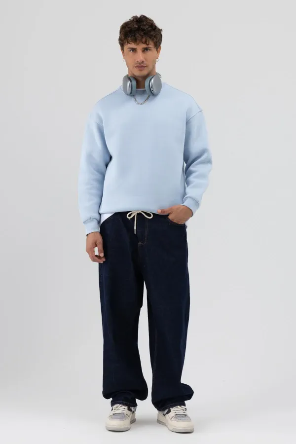 Sweat-shirt basique à col rond oversize bleu ciel