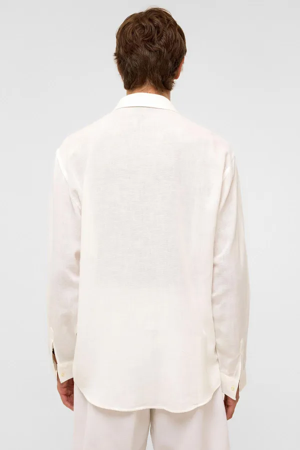 Oversize Uzun Kollu Keten Gömlek Beyaz