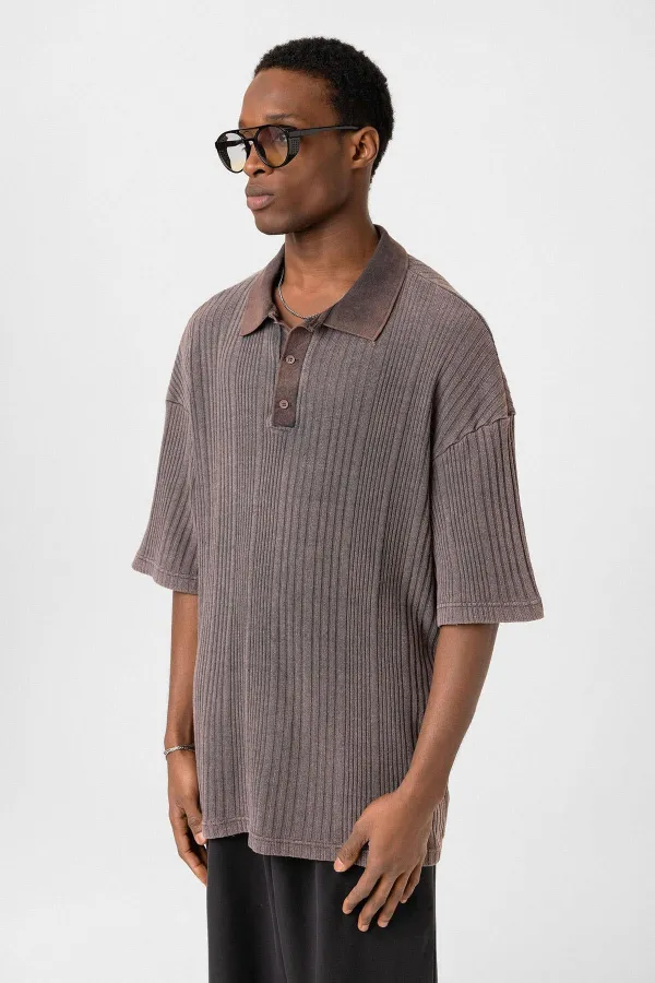 Polo Yaka Oversize Triko Kahve