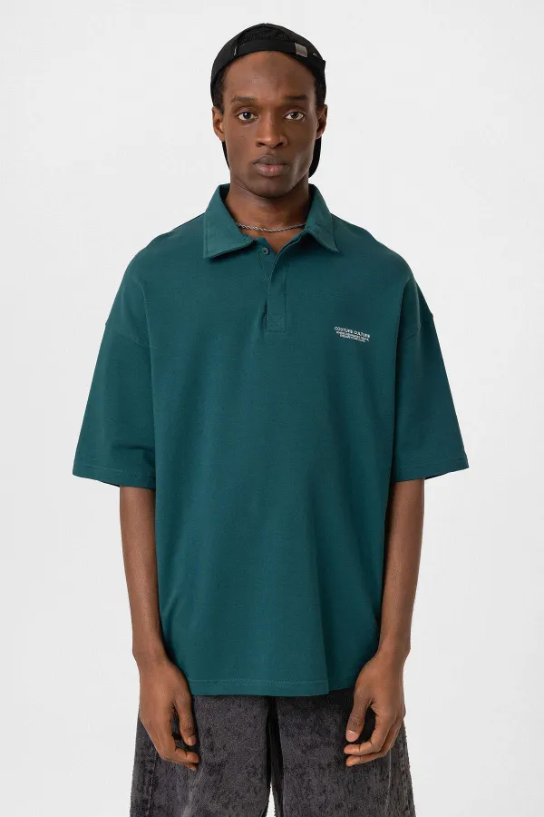 T-shirt oversize à col polo, couleur pétrole