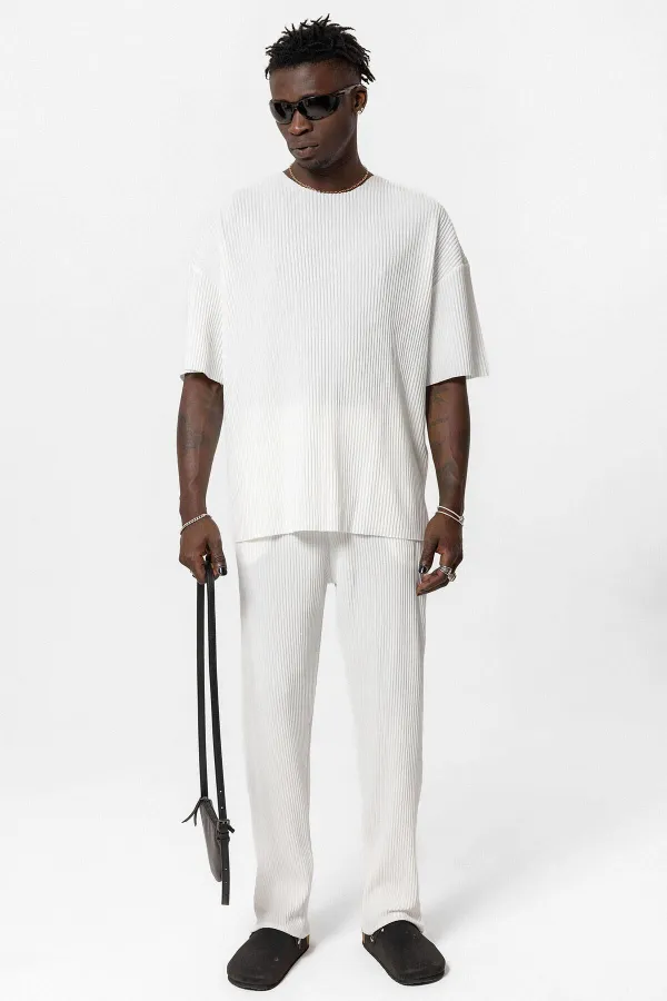 Basic Oversize Bisiklet Yaka Ottoman Takım Beyaz