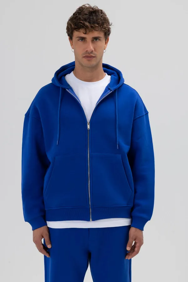 Sweat à capuche oversize basique zippé bleu marine