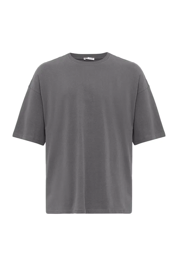 T-shirt basique oversize à col rond anthracite