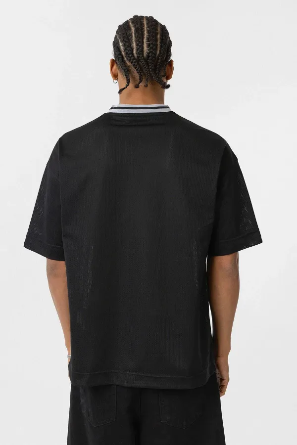 Oversize V Yaka Forma Tişört Siyah