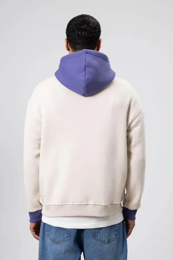 Çift Renk Baskılı Oversize Sweatshirt Taş