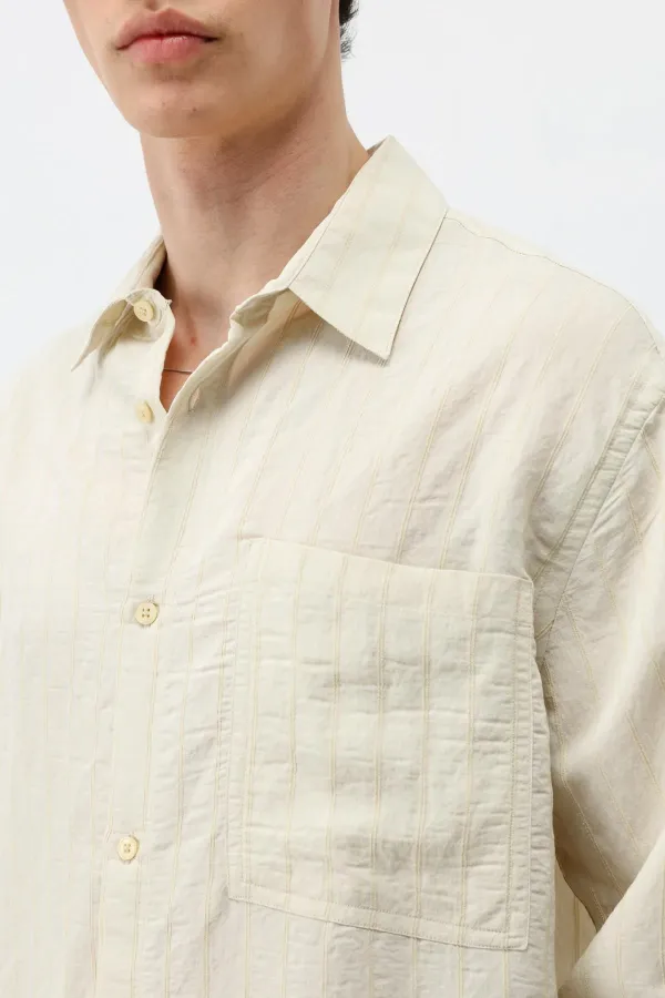Modal Fabric Striped Oversize Shirt Beige