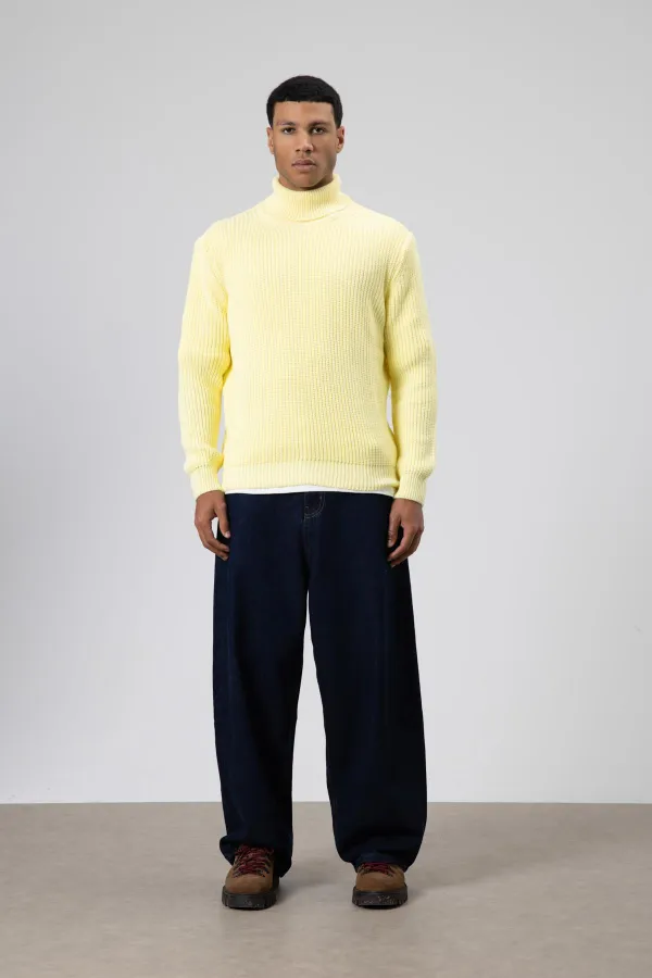 Oversize Triko Boğazlı Kazak Sarı