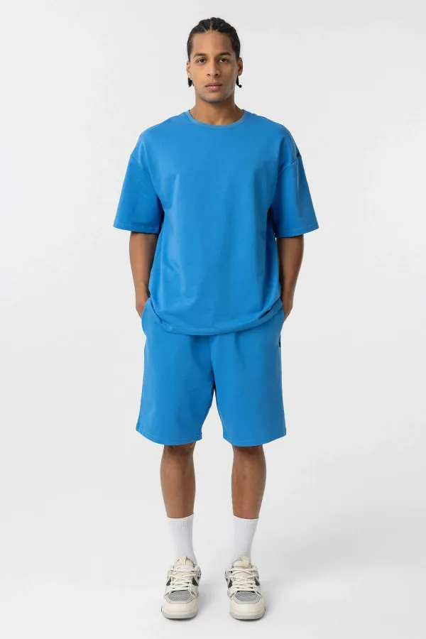 Basic Oversize Şort Takım Mavi