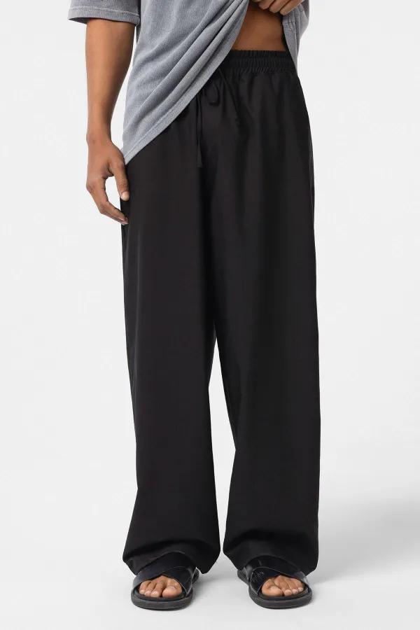 Black Baggy Pants with Elastic Waistband