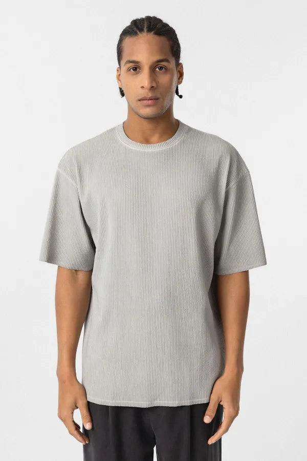 Yıkamalı Ottoman Basic Oversize Tişört Gri