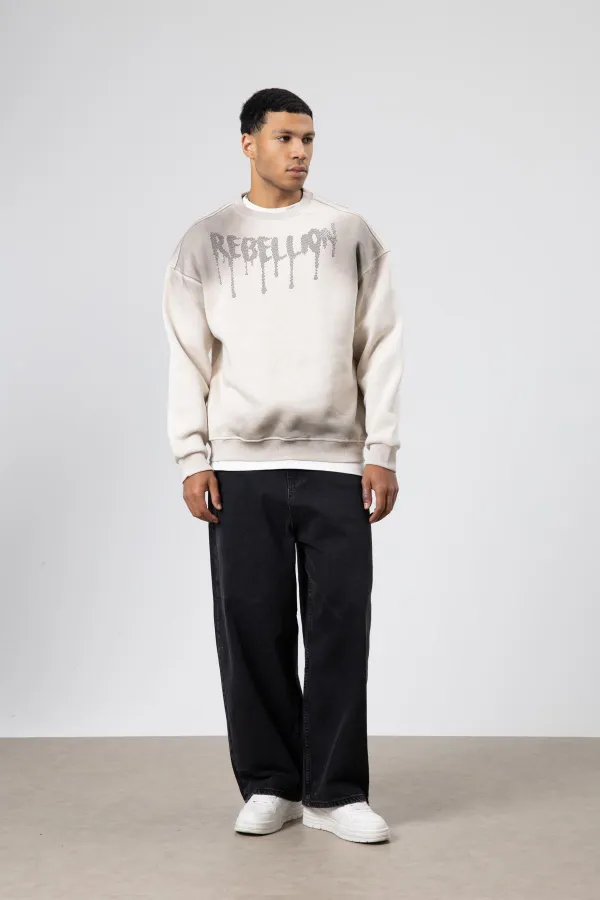 Sweat-shirt oversize imprimé délavé couleur pierre