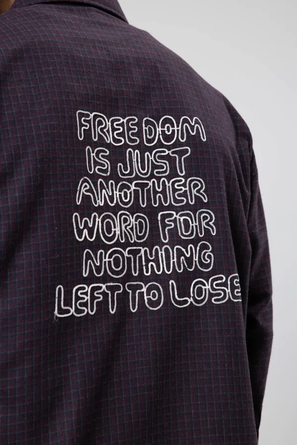 Oversize Baskılı Günlük Kareli Gömlek Bordo