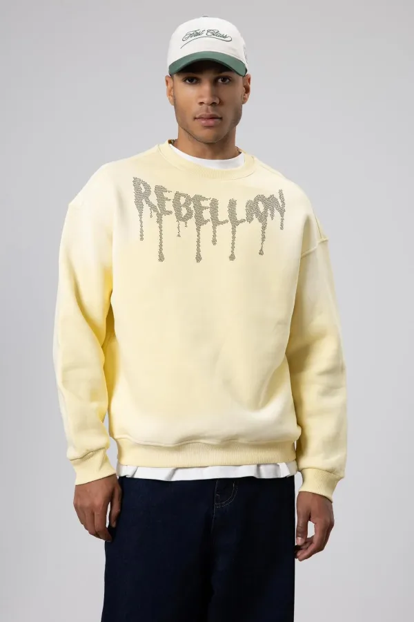 Sweat-shirt jaune oversize imprimé et délavé