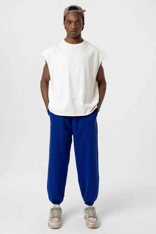 Pantalon de survêtement basique à taille élastique, coupe oversize, bleu marine