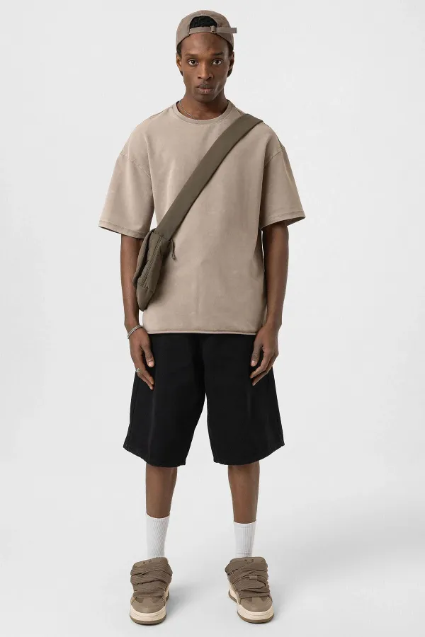 T-shirt oversize basique délavé, couleur vison