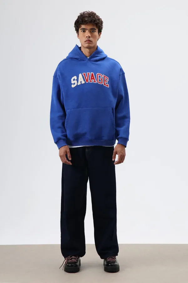 Oversize Baskılı Kapüşonlu Sweatshirt Saks