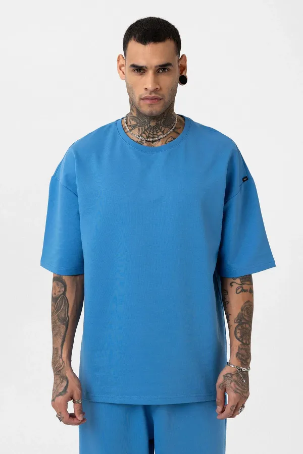 Paça Lastikli Basic Oversize Eşofman Takımı Mavi