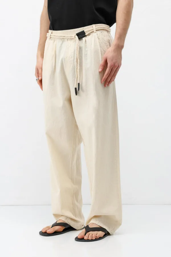 Kemer Detaylı Oversize Keten Pantolon Naturel