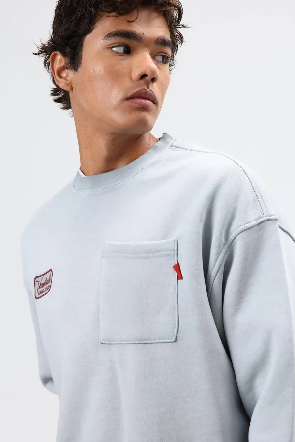 Sweat-shirt oversize à col rond et poches, gris