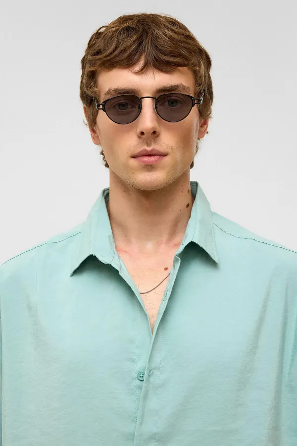 Basic Oversize Short-Sleeved Modal Shirt Turquoise