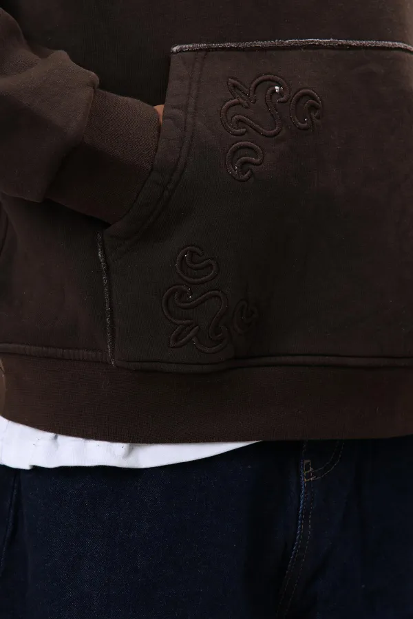 Sweat à capuche oversize avec détails brodés, couleur café