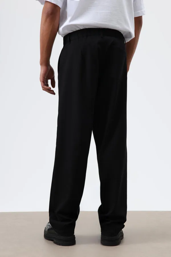 Baggy Fit Fabric Trousers Black
