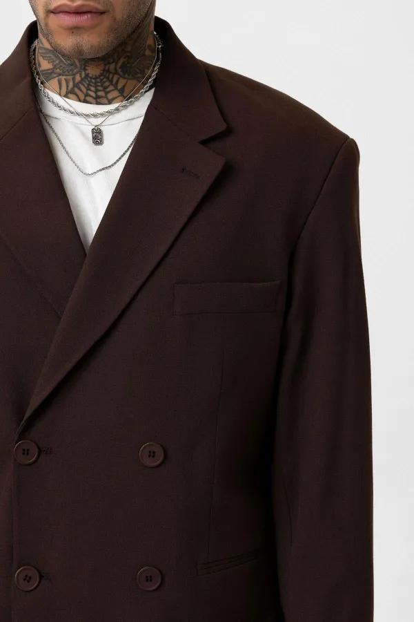 Costume croisé coupe décontractée, couleur café