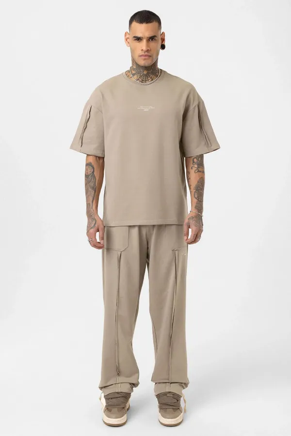 Baskılı Stoper Paça Eşofman Takım Vizon