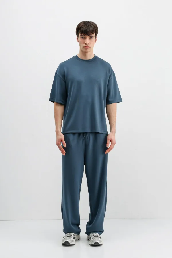 Modal Karışımlı Oversize Tişört İndigo