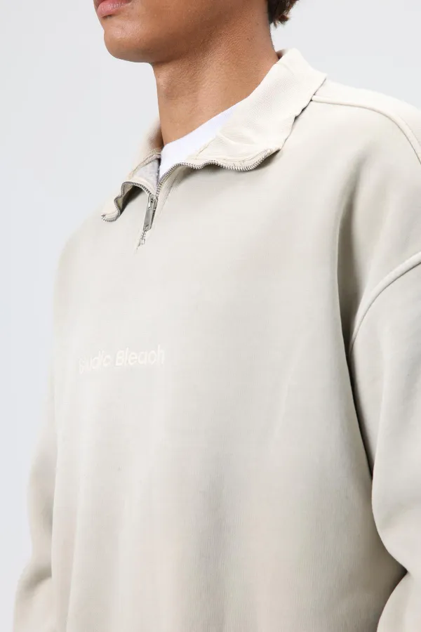 Sweat-shirt oversize à col zippé, beige