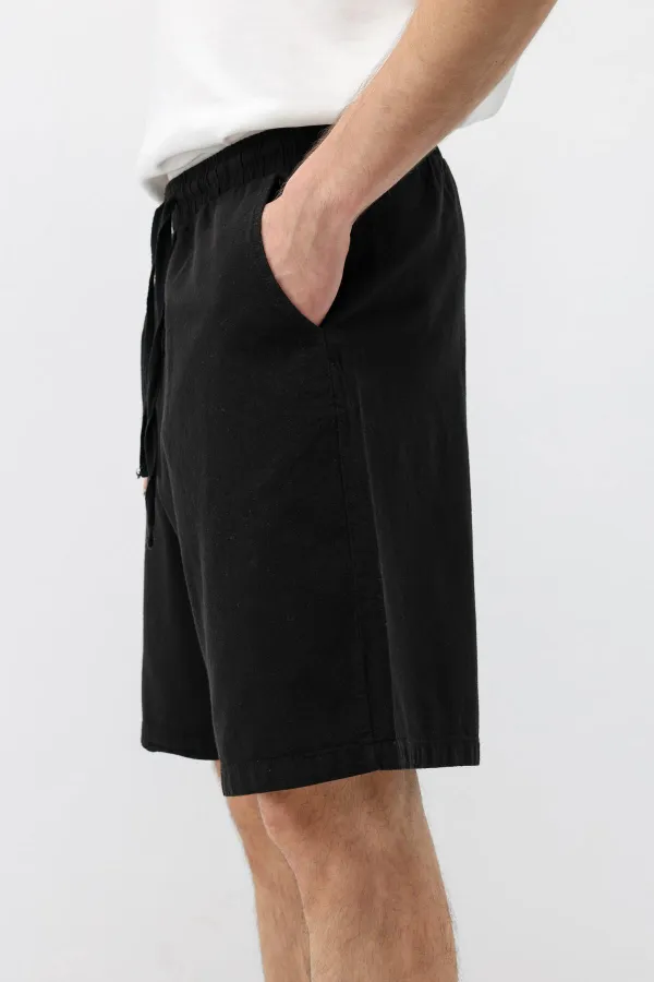 Oversize Keten Şort Siyah