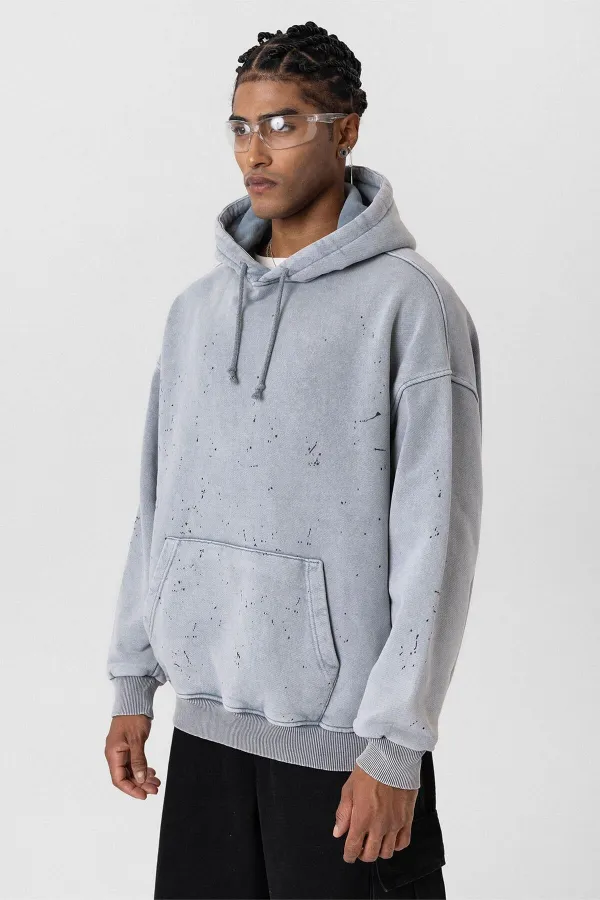 Sweat-shirt à capuche oversize gris délavé de qualité supérieure