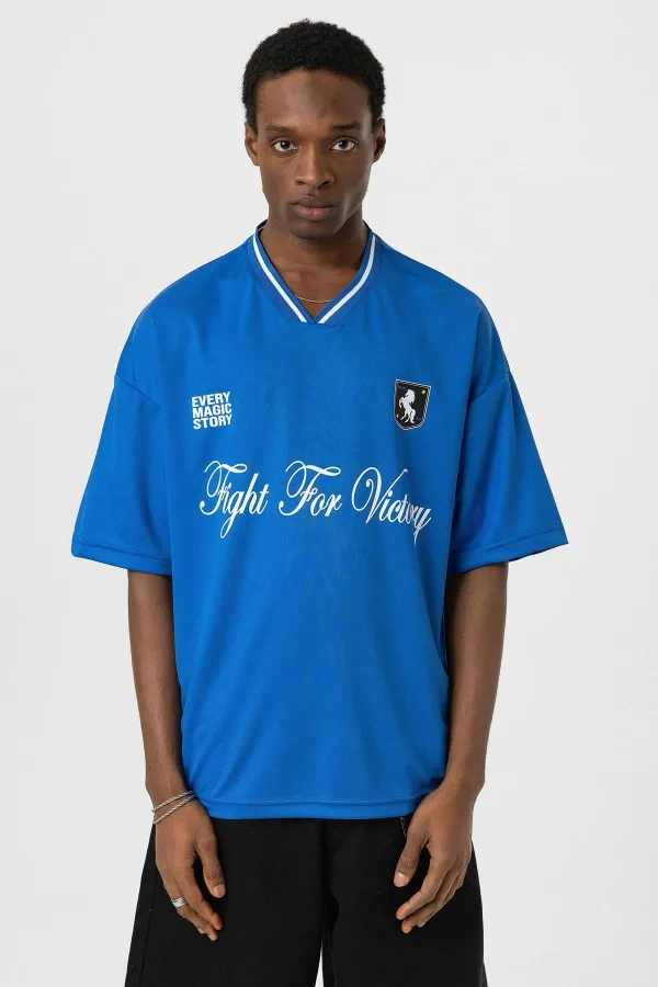 Baskılı Oversize Forma Tişört Saks