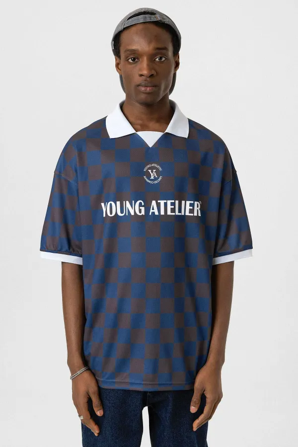 Oversize Polo Yaka Forma Tişört KAHVE/İNDİGO