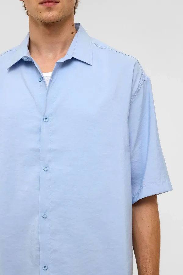 Basic Oversize Short-Sleeve Modal Shirt, Baby Blue