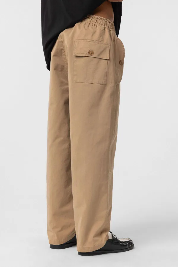 Pantalon ample en gabardine à lacets, beige