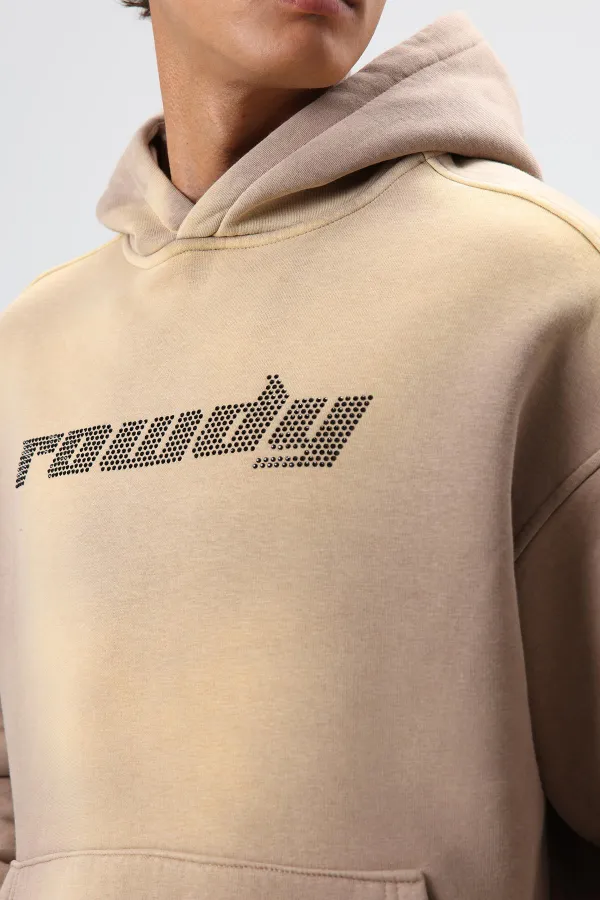 Sweat à capuche oversize imprimé délavé, couleur vison