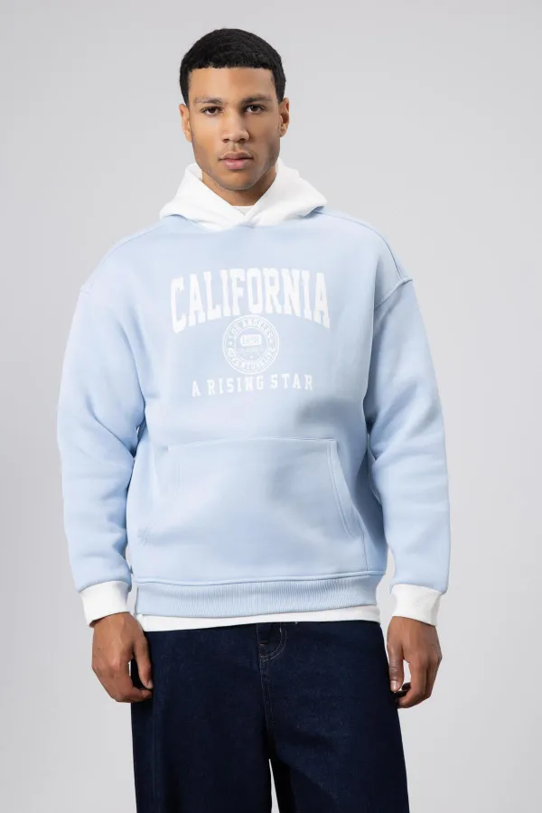 Çift Renk Baskılı Oversize Sweatshirt Bebe Mavi