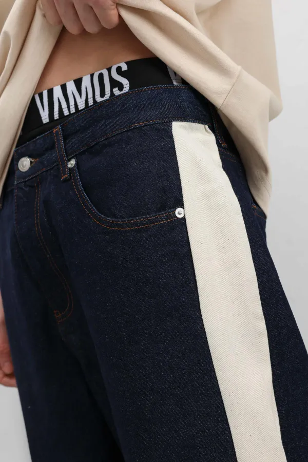 Side Stripe Baggy Fit Jeans Dark Blue