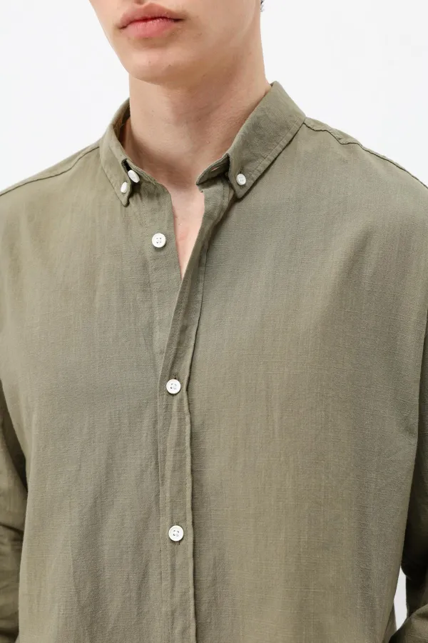 Chemise basique oversize en coton et lin kaki