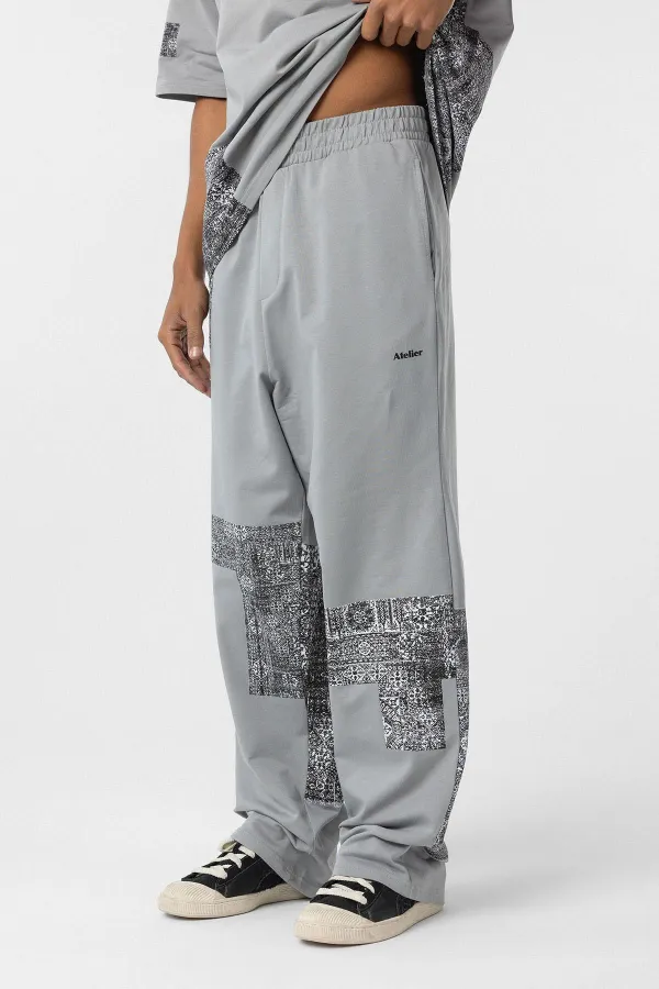 Etnik Desenli Oversize Eşofman Takım Gri